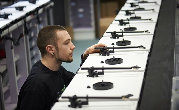 Turntable production at the Rega factory